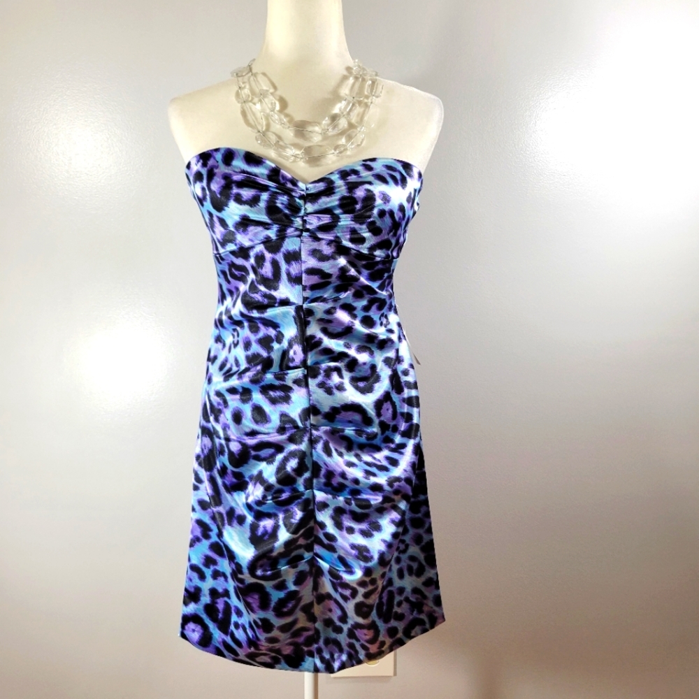 NEW NWT Vintage ARDEN B ruched strapless leopard print bodycon party dress
